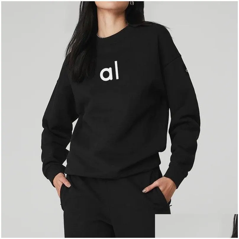 AL Women Yoga Outfit Perfectly Oversized Sweatshirts Sweater Loose Long Sleeve Crop Top Fitness Workout Crew Neck Blouse Gym