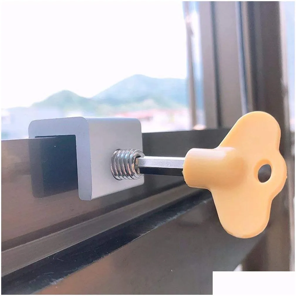 6 Pieces Adjustable Sliding Window Locks Stops Aluminum Alloy Door Frame Security Lock with Keys2259871