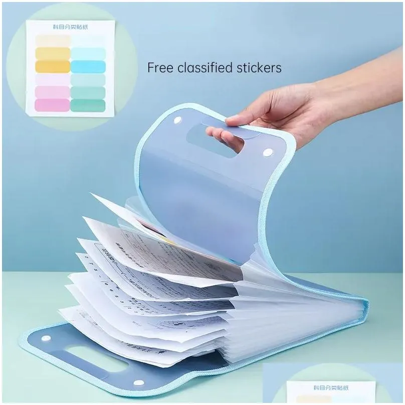 wholesale Expanding File Folder Portable A4 Size 13 Pockets Transparent Color Vertical Plastic Accordion Files Organizer with Double Snap Button for School Office