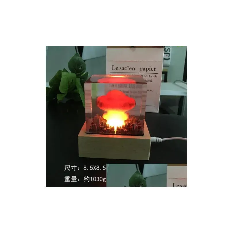 Decorative Objects Figurines Nuclear Explosion Bomb Mushroom Cloud Lamp Flameless For Courtyard Living Room Decor 3D Night Light Rechargeable