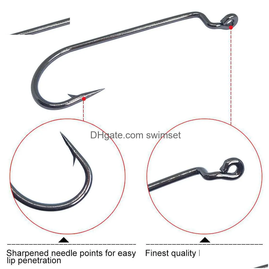 230-Pieces Worm Hook Fishing Kit Carbon Steel Mustad Offset Hooks Oshaughnessy Fishhook Feeder Carp Set Drop Delivery Dh54T