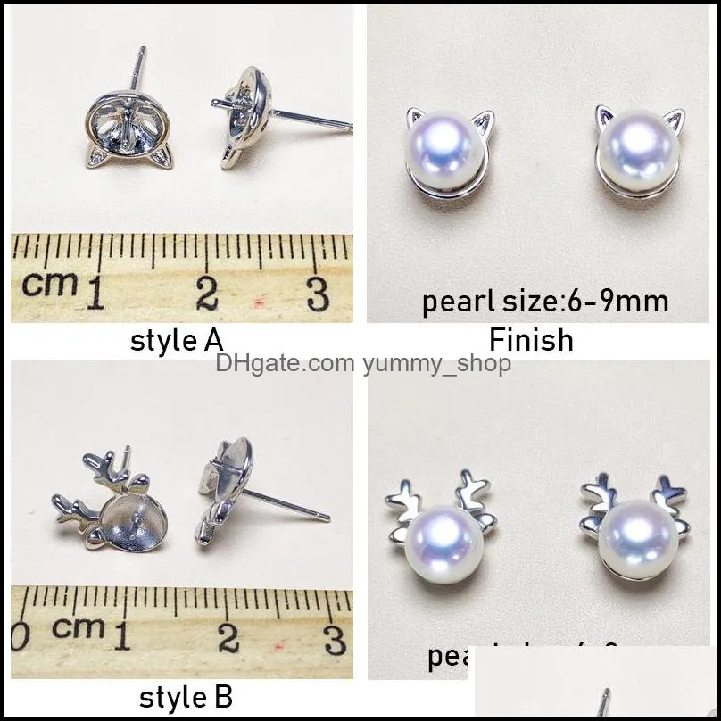 Jewelry Settings Wholesale Pearl Stud Earrings S925 Sier Earring Diy For Women Flower Zircon Girl Gift 12 Drop Delivery Dhgarden Dhvxq