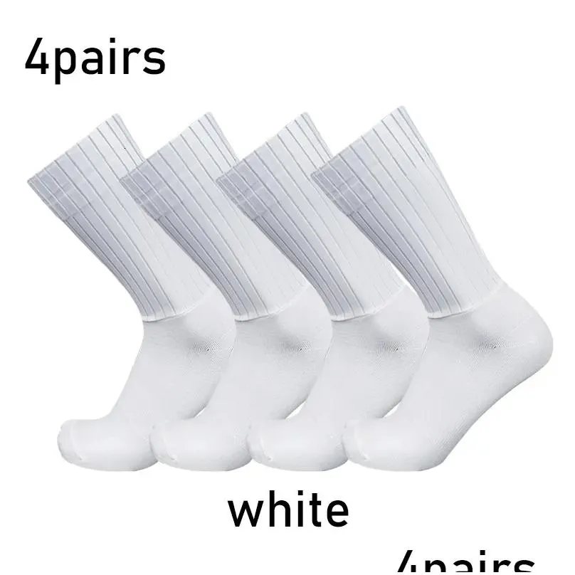 Socks & Hosiery 4Pairsset Aero Pure Color Cycling Sports Sile Nonslip Pro Racing Bicycle Summer Cool Calcetines Ciclismo 230625 Drop Dhch7