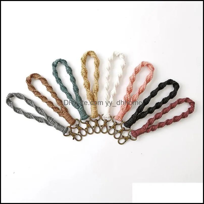 Keychains Wristlet Keychain Braided Cotton Strap Key Holder Handmade Boho Wrist Lanyard Rame Jewelry Fob Retro Women Gift C Dhgarden Dhtpn