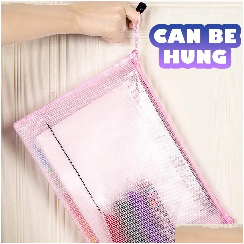 wholesale Mesh Zipper Pouch Document Bag Letter Size/A4 Size Zip File Folders Waterproof Plastic Envelopes Folders for School Office Supplies Travel Storage Bags File