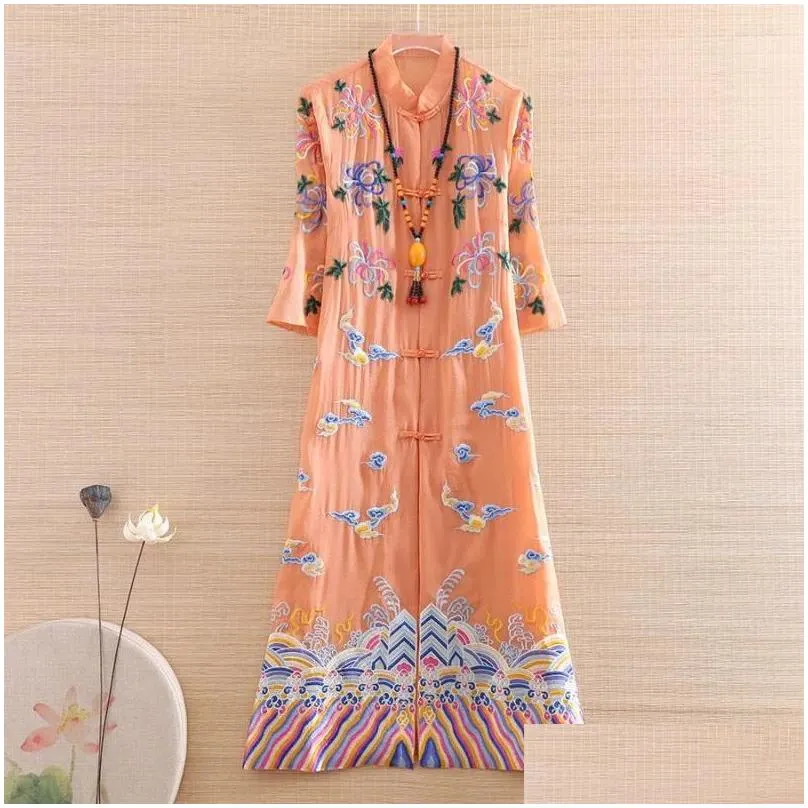 Ethnic Clothing Hi-end Summer Vintage Women Cheongsam Zen Dress Embroidery Slim Elegant Lady Chinese Style A-line Party Qiapo S-XXL