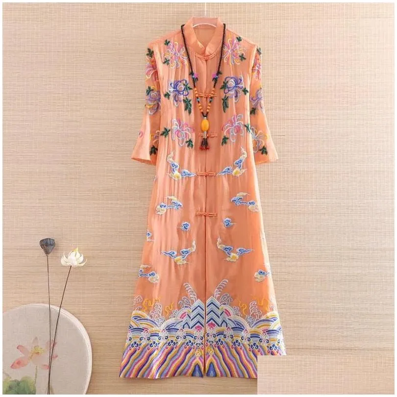 Ethnic Clothing Hi-end Summer Vintage Women Cheongsam Zen Dress Embroidery Slim Elegant Lady Chinese Style A-line Party Qiapo S-XXL