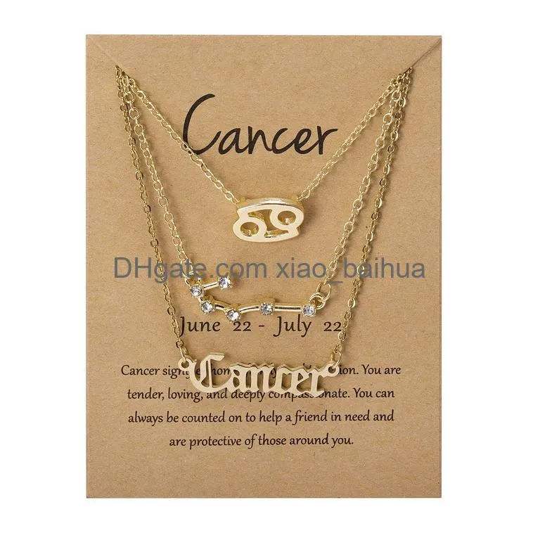 Pendant Necklaces 3Pcs/Set 12 Constellation Zodiac Sign Necklace Horoscope Zircon Jewelry Galaxy Libra Astrology Gift With Retail Drop Otoqb