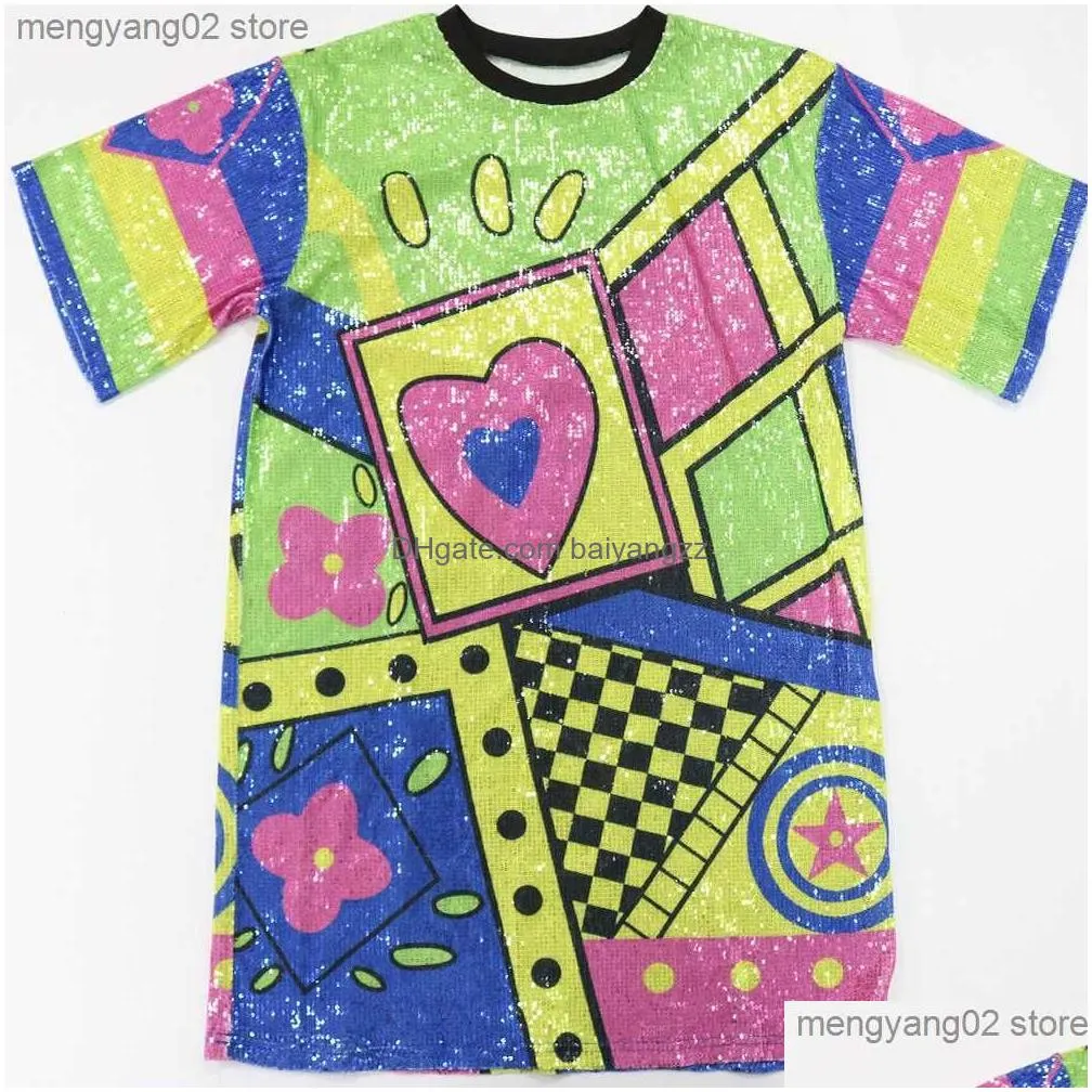 party dresses casual women shirt dress print letter colorful streetwear o-neck short sleeeve night for vestidos t230504
