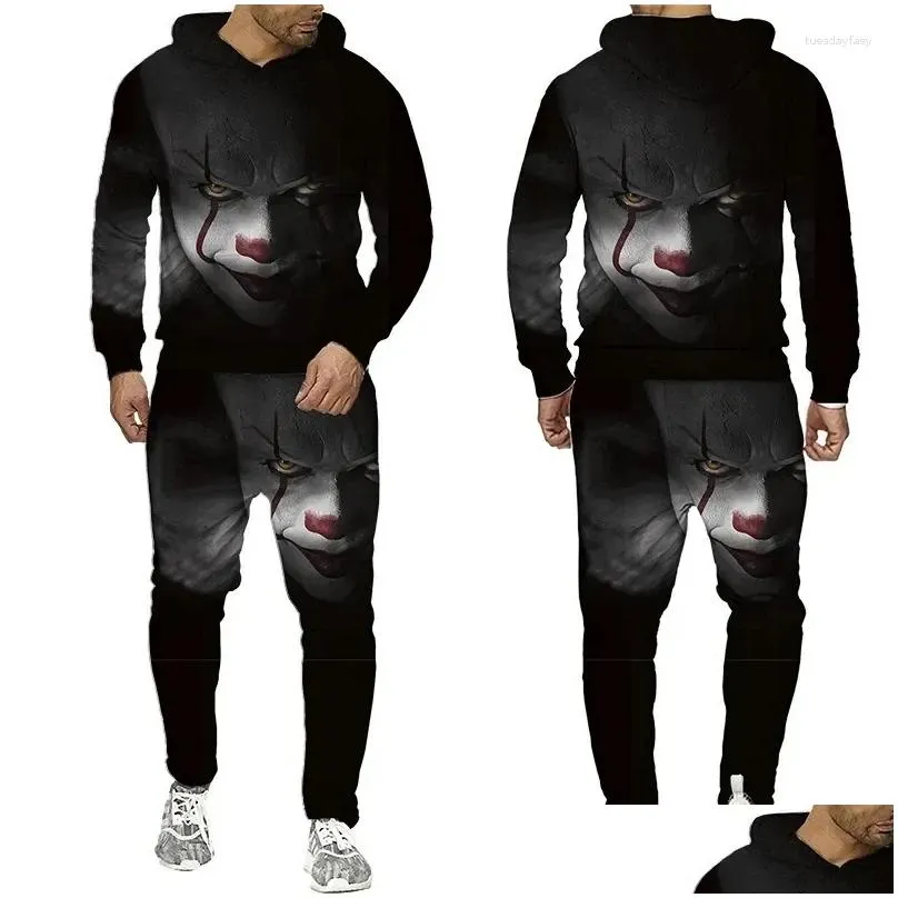 Men`s Tracksuits 3D Printing Couple Halloween Horror Movie Clown Fashion Men Women Crewneck Hoodies Pants Plus Size S-7XL