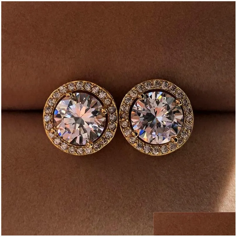Stud Female Luxury Crystal Round Earrings Vintage Sier Color Wedding Jewelry White Zircon Stone For Women 221119 Drop Delivery Dho0I