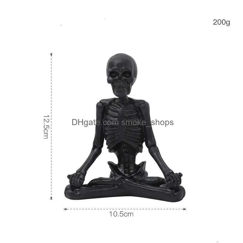 decorative objects figurines creative home decoration yoga skull statue gothic living room decor desk ornaments skeleton resin sculpture and gift