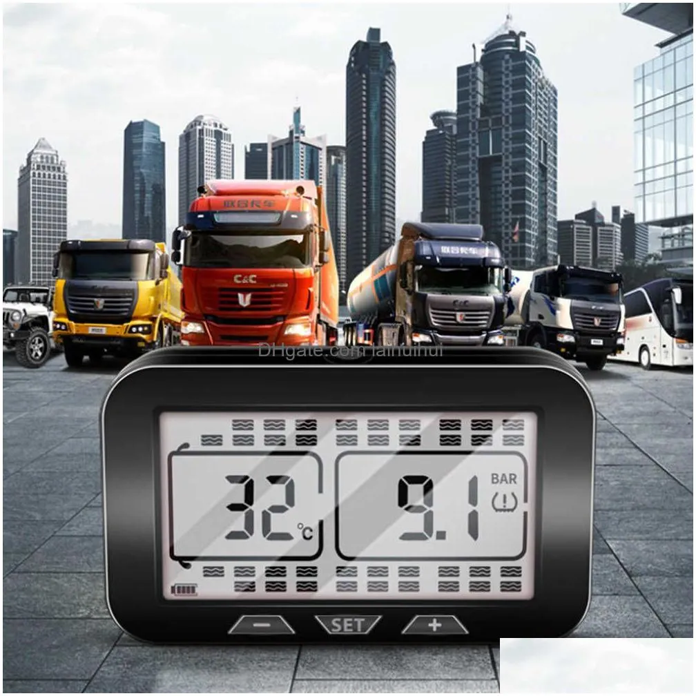 trucks solar power tpms car eighteen tires pressure alarm 24 hour monitor auto security system tyre pressure temperature warning