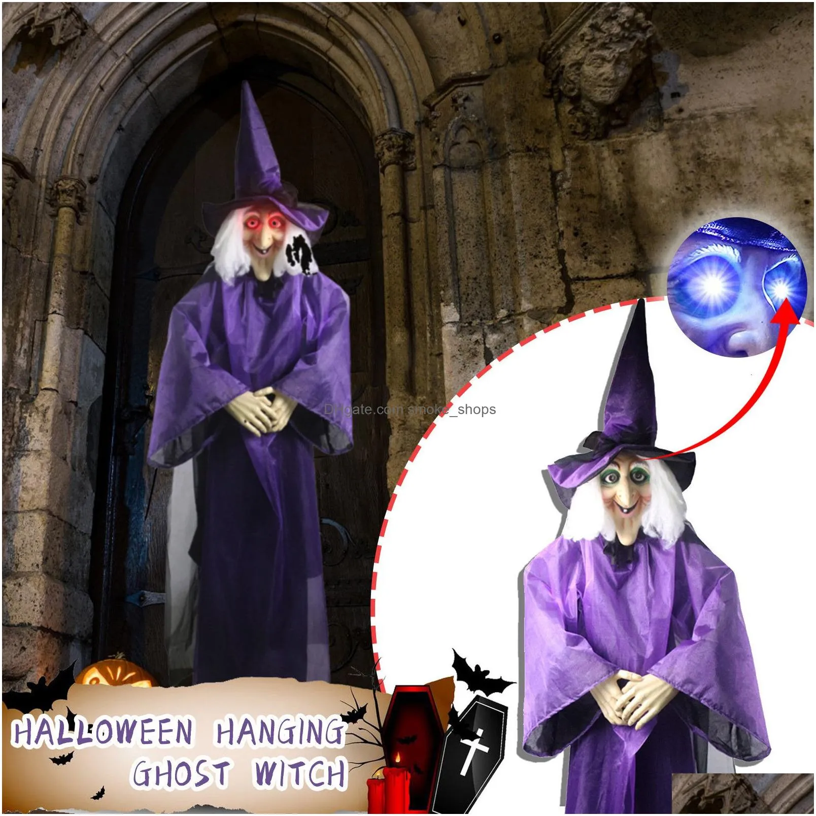 party masks halloween decor animated purple witch hanging house prop decorations led eyes 230802