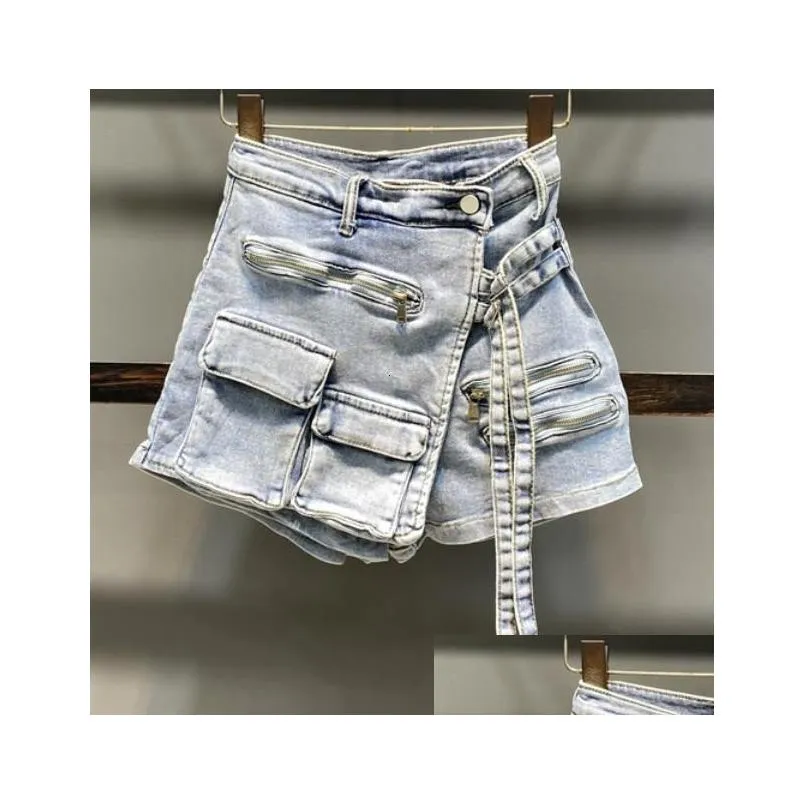 Women`S Shorts Womens Summer Handsome Military Denim Skirts Mti Pocket Aline Loose Wide Leg 230220 Drop Delivery Apparel Clothing Dhu1F