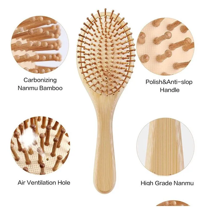 NEW Wooden Bamboo Hair Comb Healthy Paddle Brush Hair Massage Brush Hairbrush Comb Scalp Hair Care Combs Styler Styling Tools