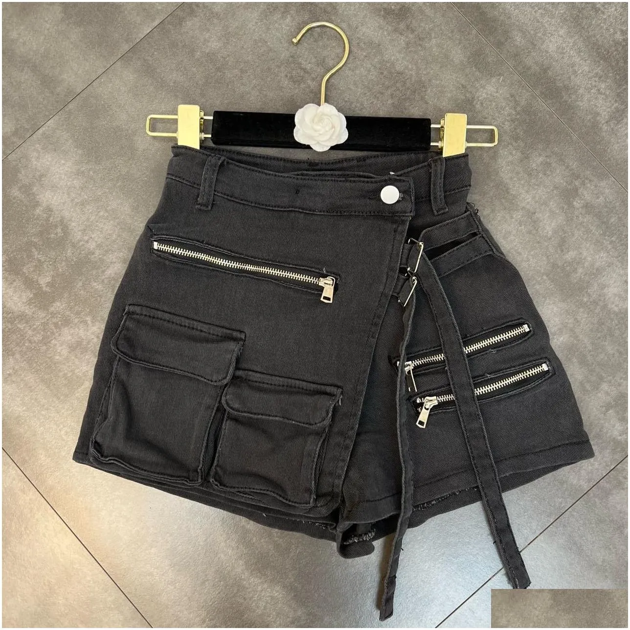 Women`S Shorts Womens Summer Handsome Military Denim Skirts Mti Pocket Aline Loose Wide Leg 230220 Drop Delivery Apparel Clothing Dhu1F