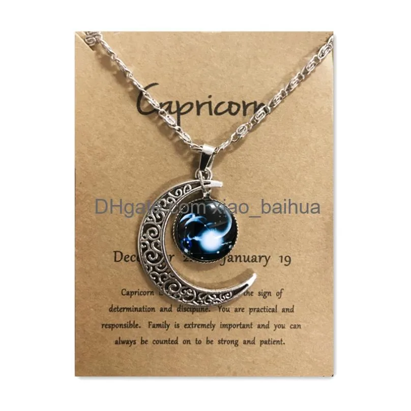 Pendant Necklaces Night Glow Retro Moon12 Constellation Zodiac Sign Necklace Horoscope Jewelry Galaxy Libra Astrology Gift With Retail Otkrx