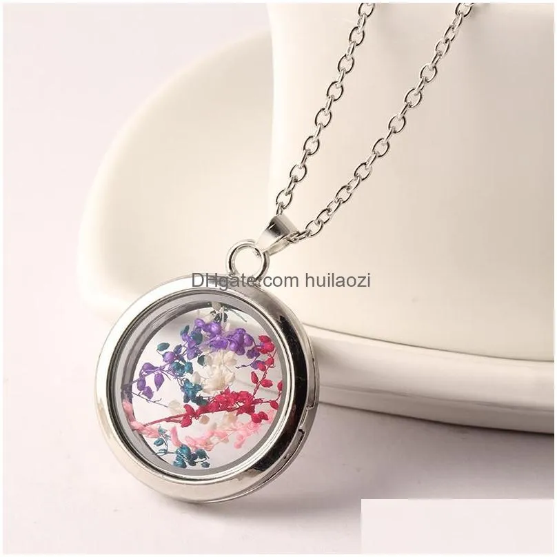 locket necklaces romantic crystal glass heart necklace floating locket dried flower plant pendant chain necklace