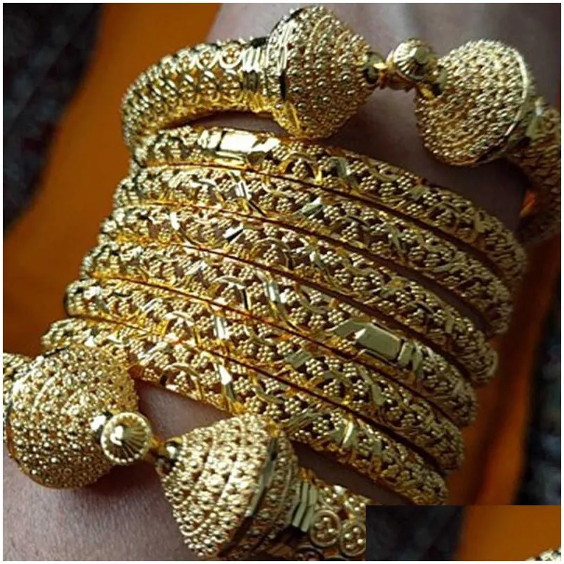 Bangle 24K Luxury Wedding Dubai Bangles Gold Color For Women Girls Bride India Bracelets Jewelry Gift Can Open 210713 Drop Delivery Dh9Ug