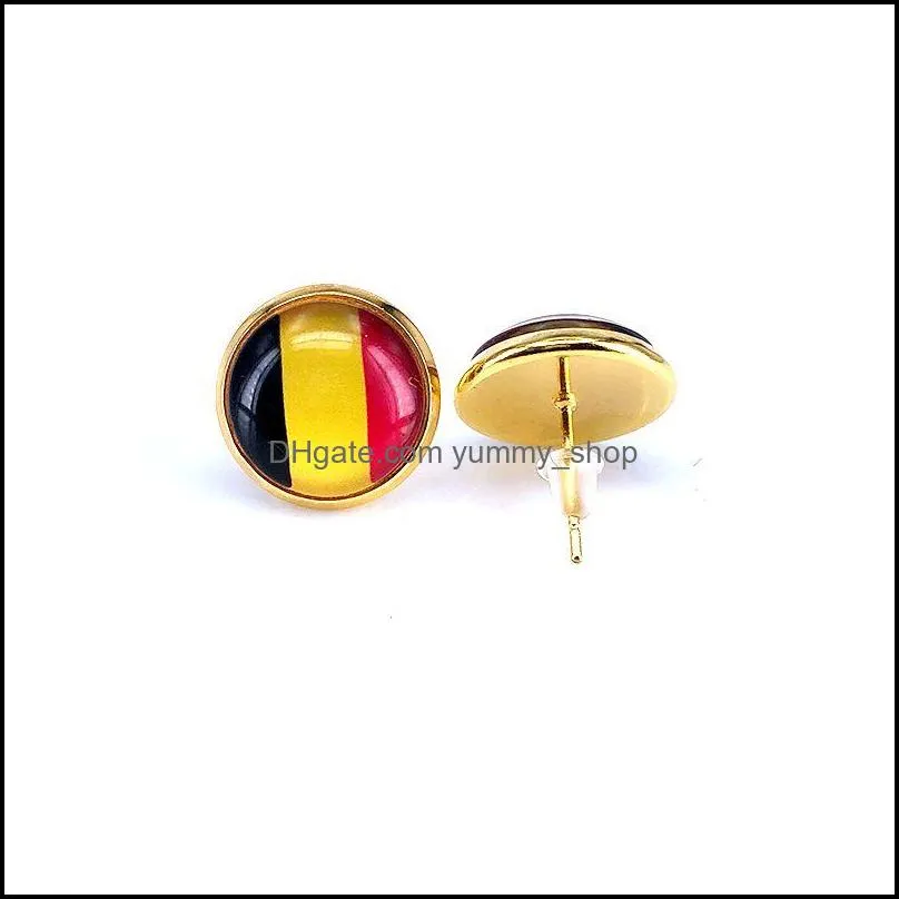 Stud National Flag Earring Russia Spain France Germany Brazil 14Mm Glass Gem Cabochon Copper Jewelry Drop Delivery Earrings Dhgarden Dhlar