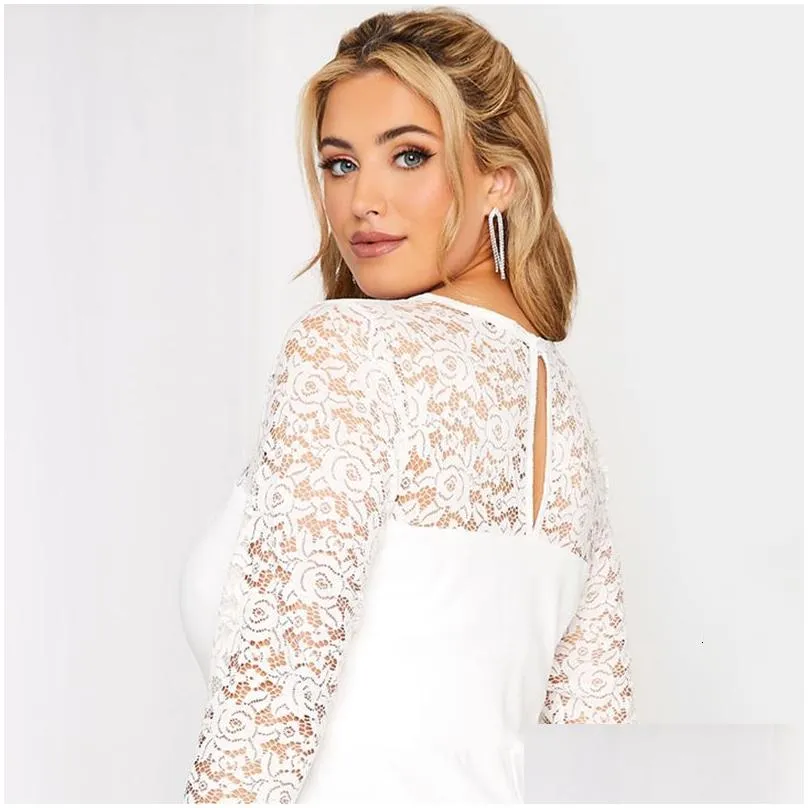 Plus Size Dresses 3/4 Lace Sleeve Spring Autumn Elegant Party Dress Women White Flt Flare Midi Large Night Out Wedding Drop Delivery Dhrzh