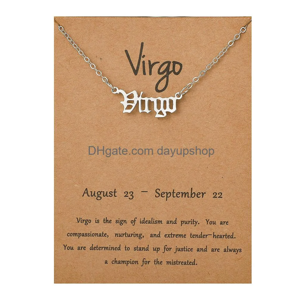 Pendant Necklaces Pure Copper Retro English Letters 12 Constellation Zodiac Sign Necklace Horoscope Zircon Jewelry Galaxy Libra Astrol Dhryx