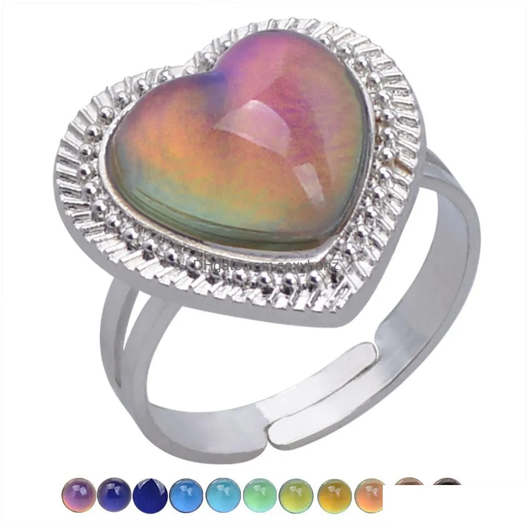 Other 10Pcs Fashion Woman Lovely Heart-Shaped Lovers Mood Ring Change Color Drop Delivery Jewelry Body Dhkok