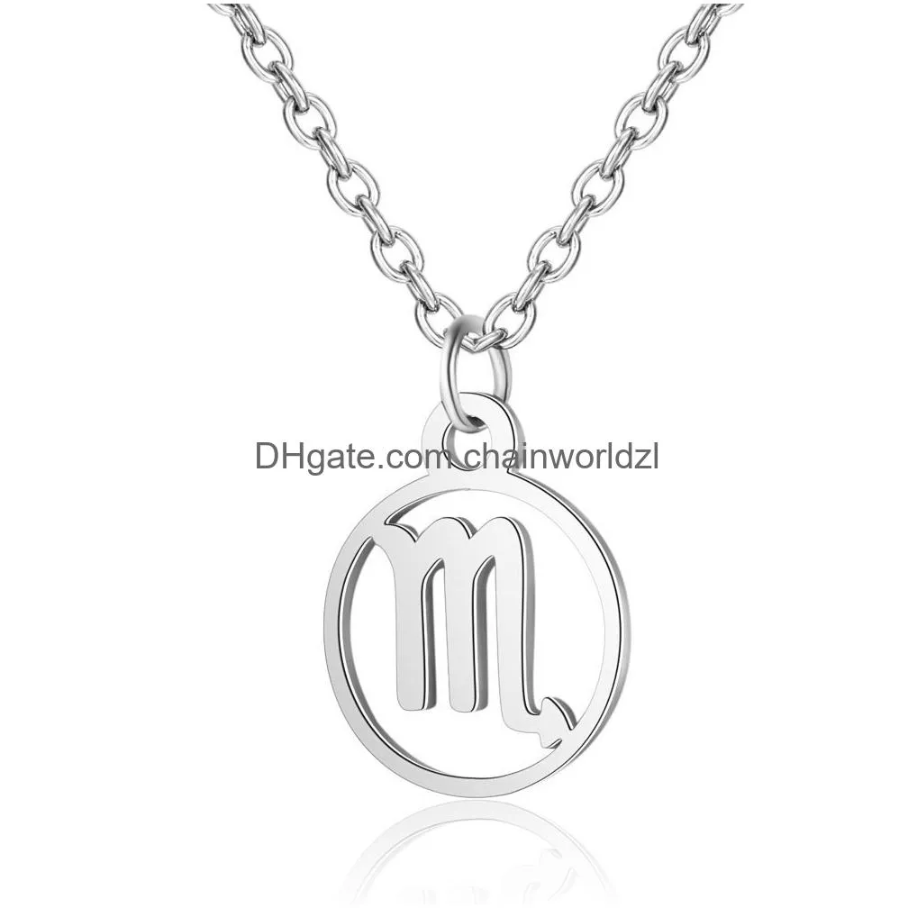 Pendant Necklaces Hollow Stainless Steel 12 Constellation Zodiac Sign Necklace Horoscope Jewelry Galaxy Libra Astrology Gift With Reta Ot9Cg
