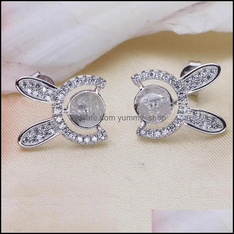 Jewelry Settings 925 Sier Pearl Earrings Setting Zircon Rabbit Stud Earring Mounting Blank Diy Gift For Female Drop Delivery Dhgarden Dhrea