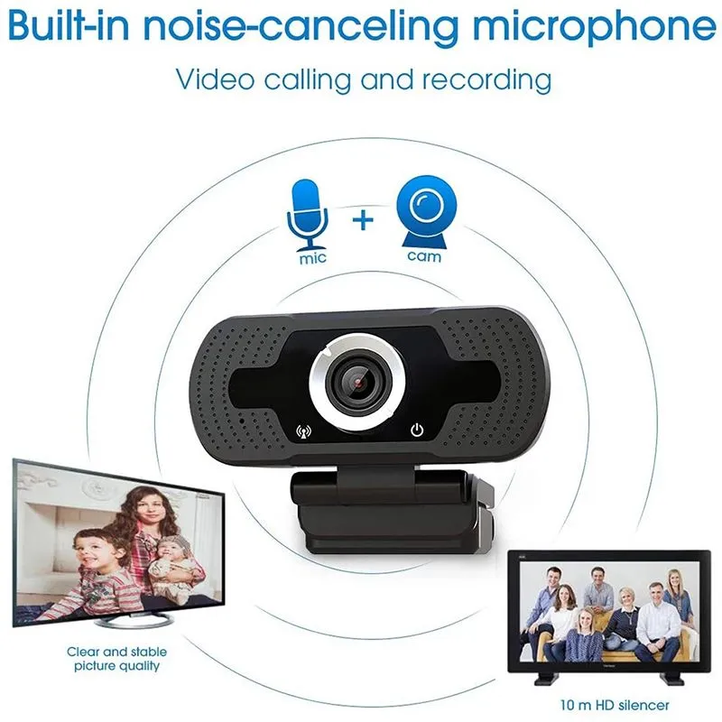 HD 1080P Webcam Built-in Dual Mics 1080P Web Camera USB Pro Stream Camera for Desktop Laptops PC Game Cam For  OS Windows