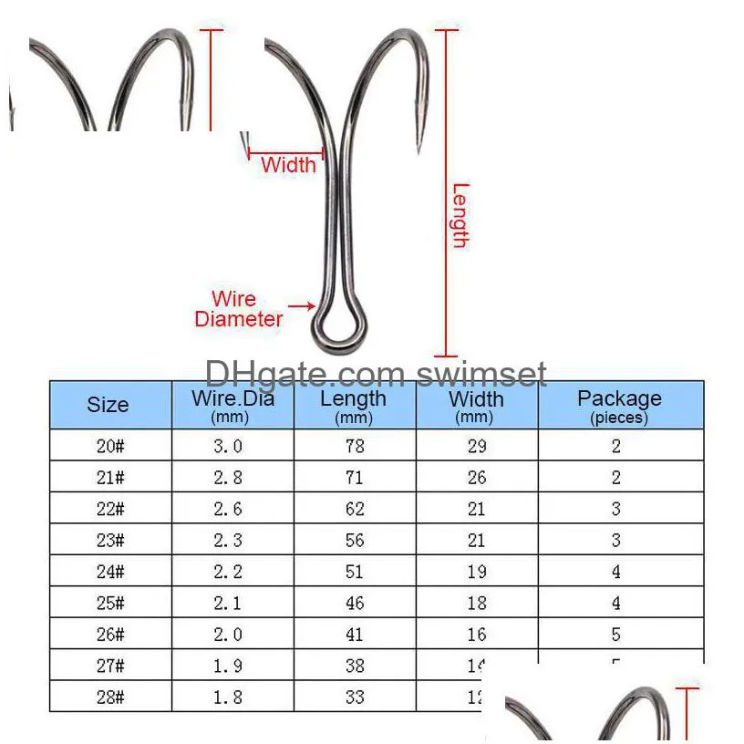 Double Fishing Hooks Sea Duple Hook 28-20 Stainless Steel Frog Accessories For Tuna Drop Delivery Dhqcx