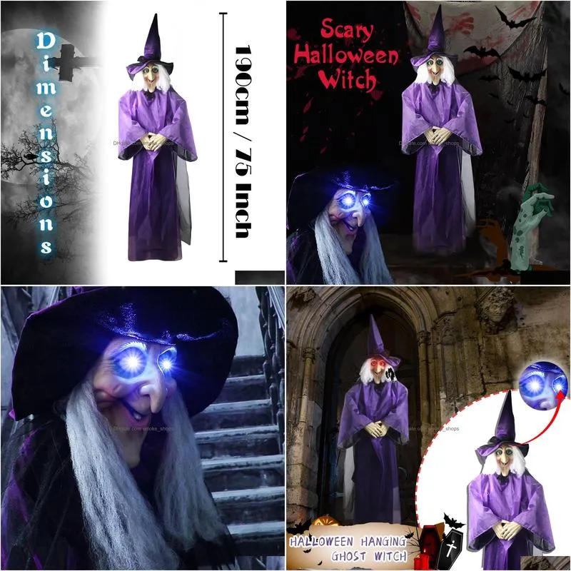 party masks halloween decor animated purple witch hanging house prop decorations led eyes 230802