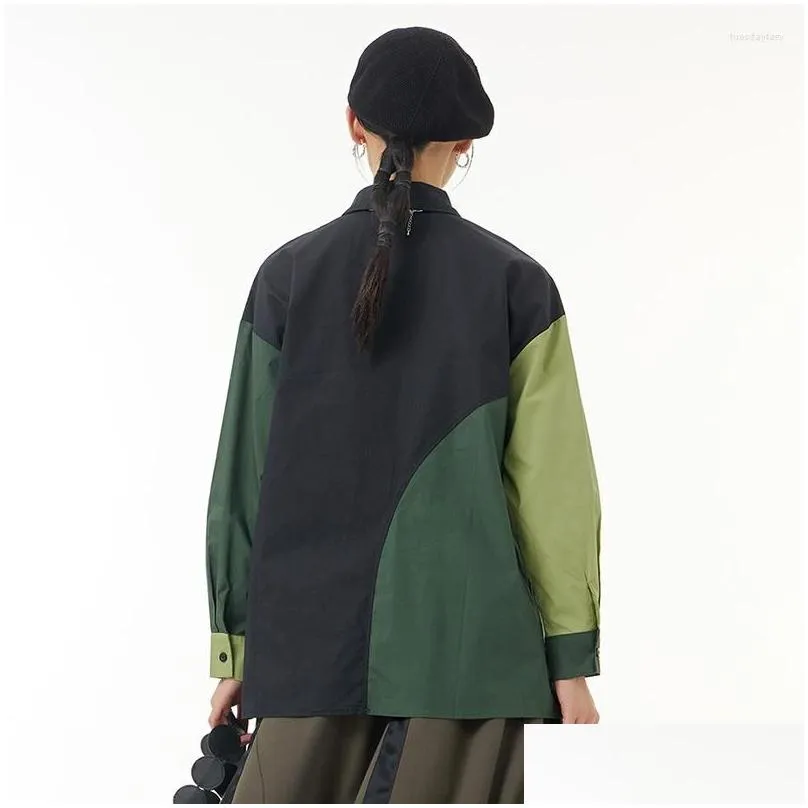 Women`s Blouses Colorblock Designer Shirt Women`s 2023 Spring Summer Fashion Loose Lapel Long Sleeve Single Breasted Trend Female Tops