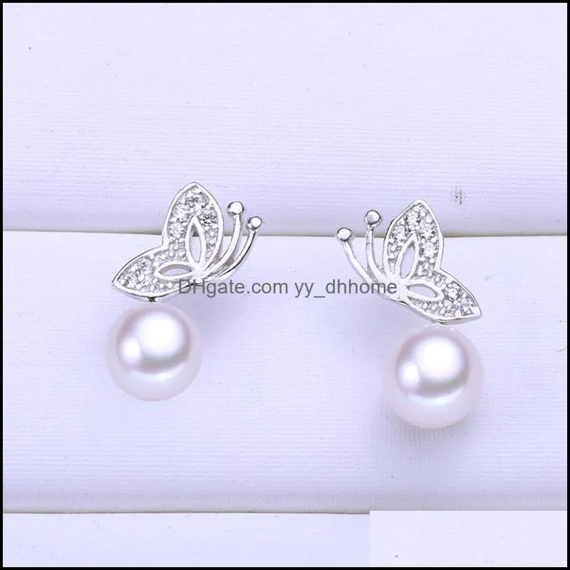 Jewelry Settings Pearl Earrings Setting Sier Zircon Butterfly Stud Earring Mounting Blank Diy Gift For Female Drop Delivery Dhgarden Dhq0C