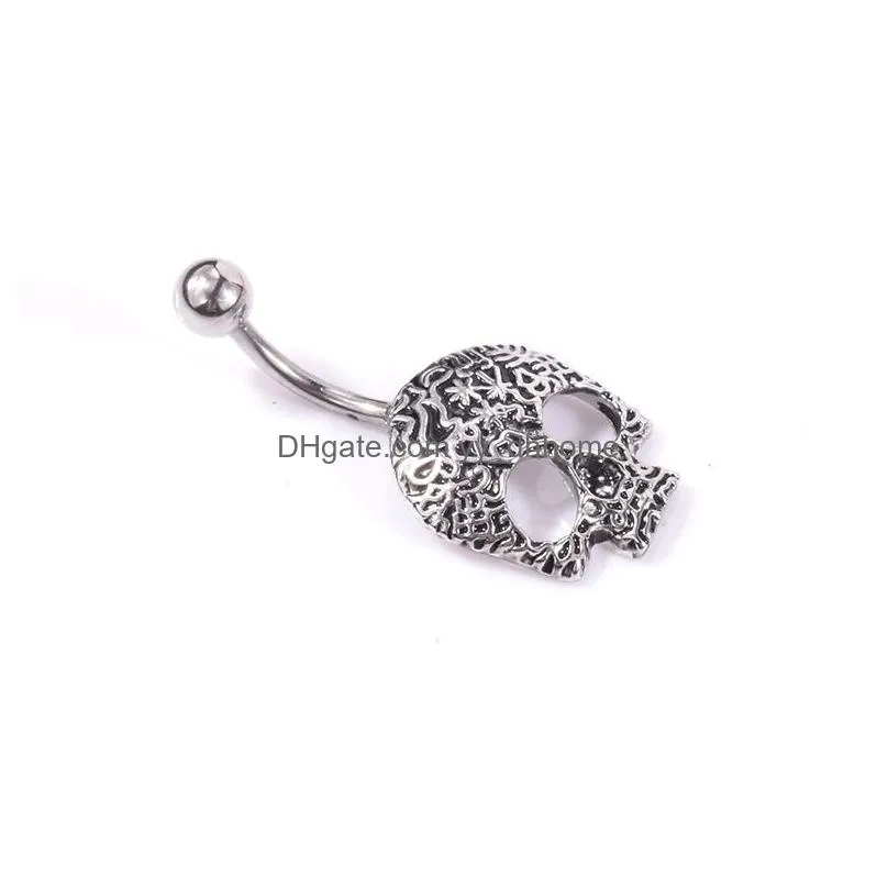 sexy wasit belly dance punk vintage skull body jewelry stainless steel navel bell button piercing dangle rings for women