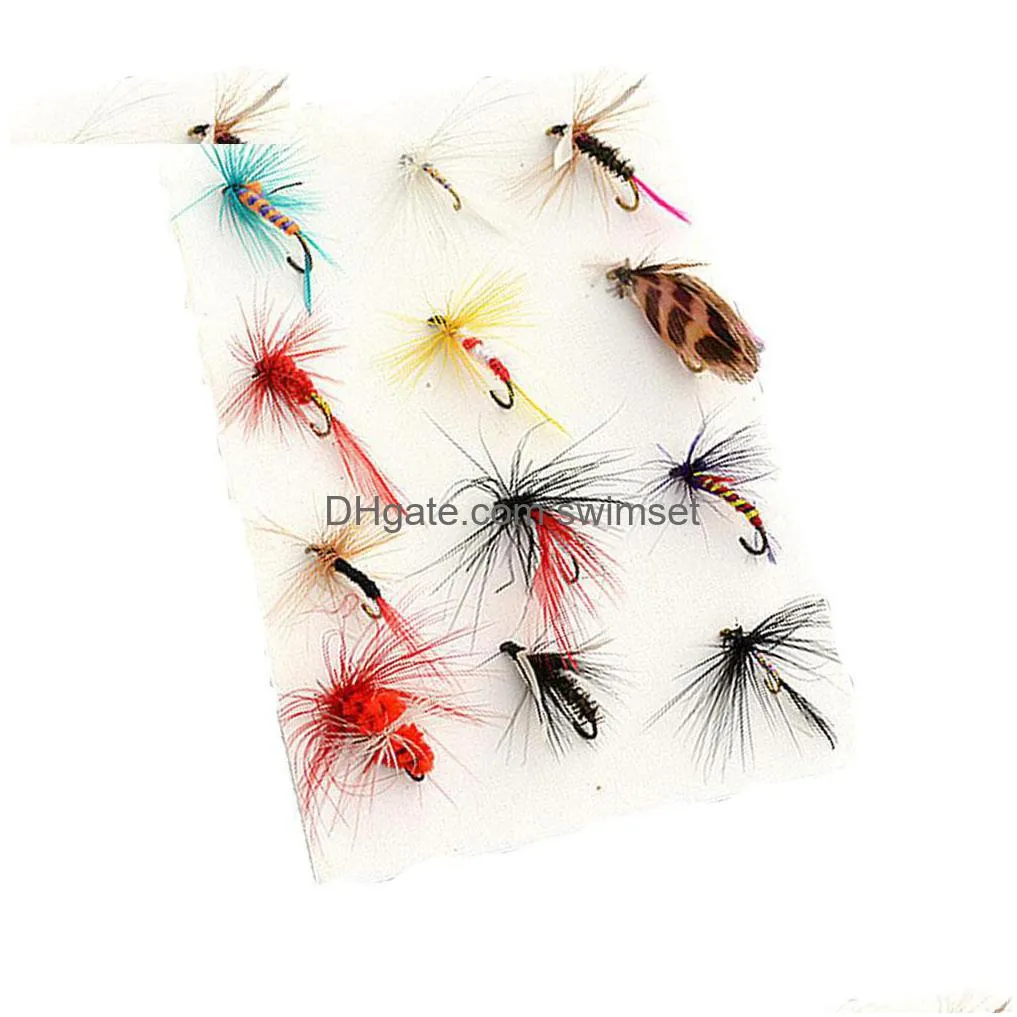 12 Pieces /Set Nymph Fly Trout Fishing Baits Lure Set Insect Style Artificial Bait With Feather Single Hook Drop Delivery Dhj3H