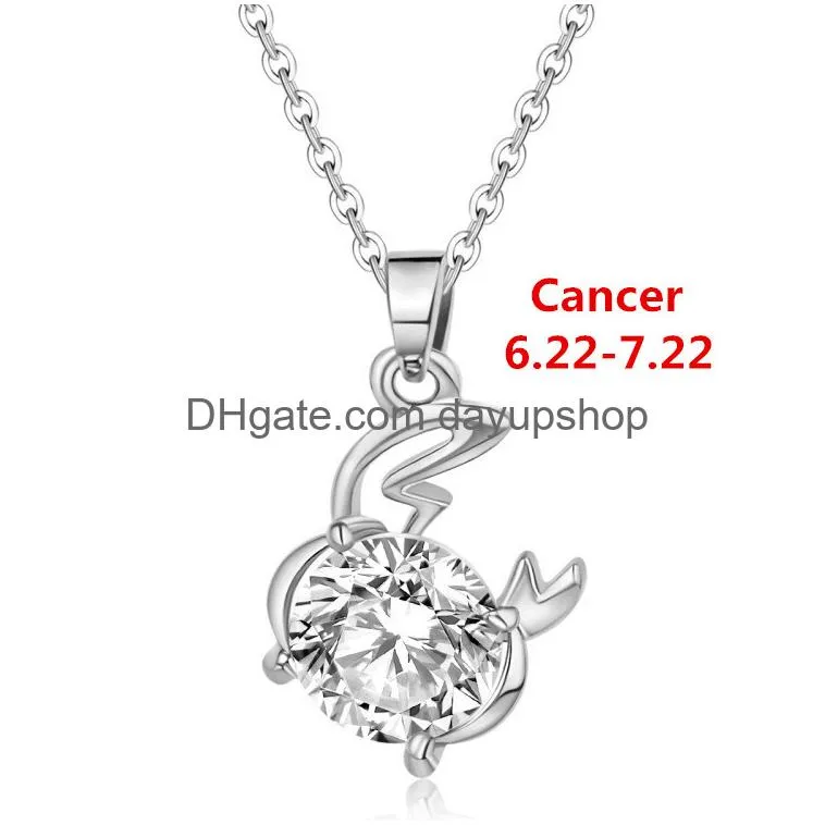 Pendant Necklaces 12 Constellation Zodiac Sign Necklace Horoscope Zircon Stainless Steel Jewelry Galaxy Libra Astrology Gift With Reta Dhs03