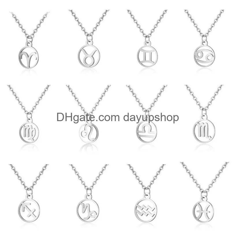 Pendant Necklaces Hollow Stainless Steel 12 Constellation Zodiac Sign Necklace Horoscope Jewelry Galaxy Libra Astrology Gift With Reta Dh6Dt
