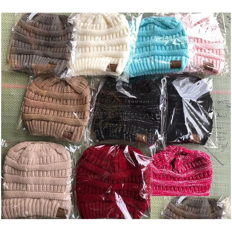 CC Ponytail Beanie Hat Hair Accessories 15 Colors Women Crochet Knit Cap Winter Skullies Beanies Warm Caps Female Knitted Stylish Hats