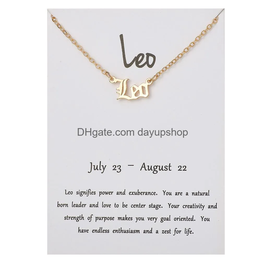 Pendant Necklaces Pure Copper Retro English Letters 12 Constellation Zodiac Sign Necklace Horoscope Zircon Jewelry Galaxy Libra Astrol Oti8Q