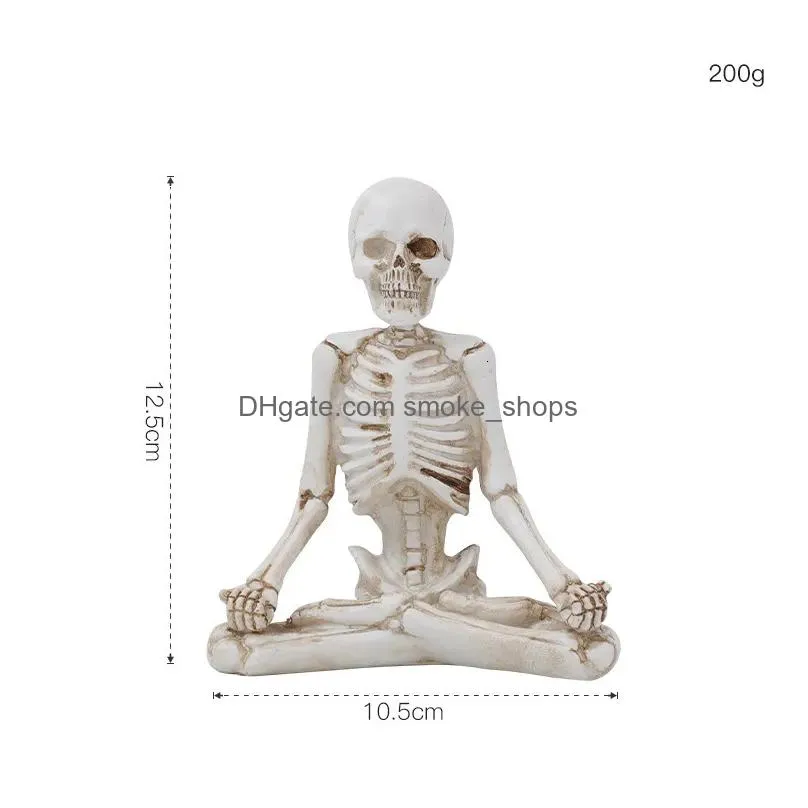 decorative objects figurines creative home decoration yoga skull statue gothic living room decor desk ornaments skeleton resin sculpture and gift