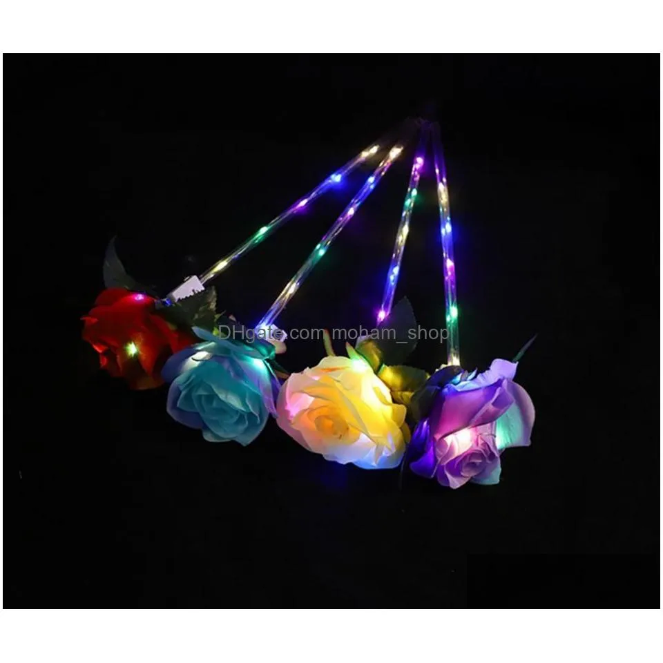 led light up bouquet flowers flashing glowing rose wand sticks wedding deocr valentines day party memorial gift