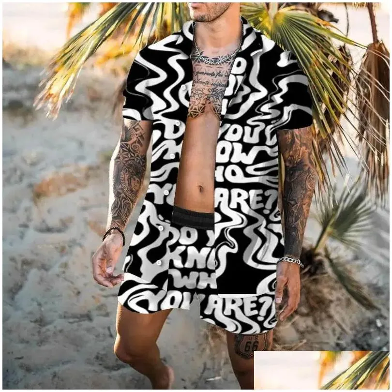 Men`s Tracksuits Fashion Hawaii 2Pcs Set Shirt Beach Style Men 3D Print Holiday Trend Suit Collar Short Sleeve Hawaiion Pants Clothes