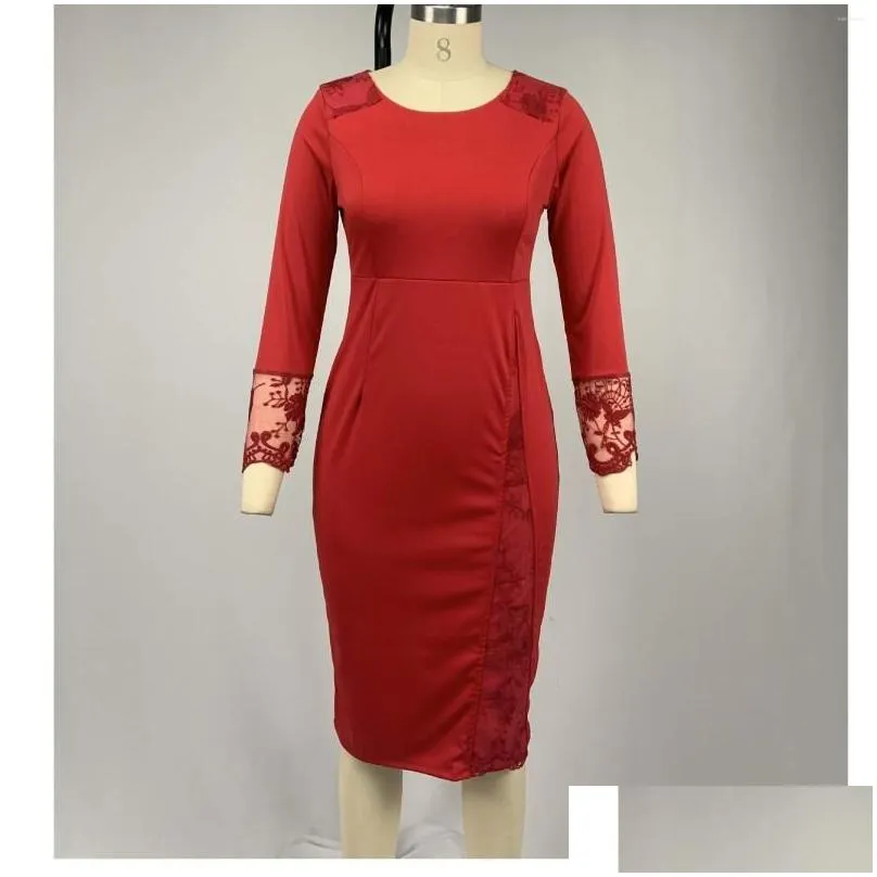 Ethnic Clothing African Clothes 2022 Elegant Red Dress Women Office Lady Plus Size 4XL 5XL O-Neck Bandage Bodycon Pencil Robe High