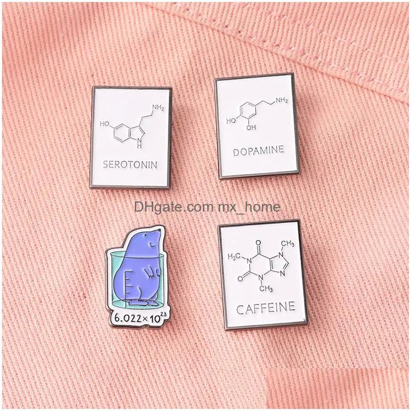 alloy square black white letter brooches chemical equation paint lapel pin unisex mouse clothes backpack badge jewelry accessories256t