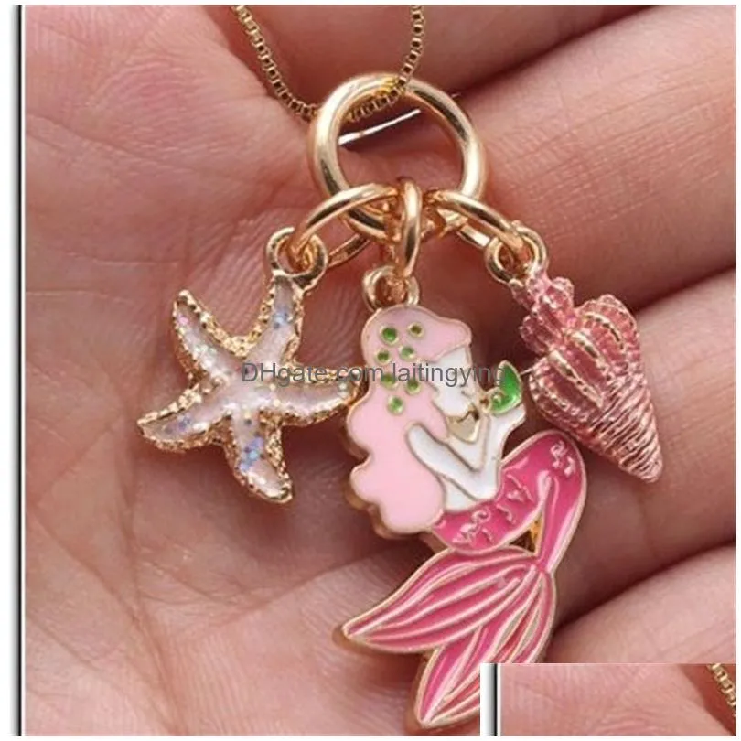 2 colors kids jewelry necklace mermaid starfish pendant necklace kids girl long accesories chain necklae for party jewelry gift 510 k2