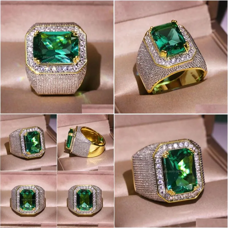 Band Rings Handmade Jewelry Fashionable Green Grandmother Zircon Mens And Womens Drop Delivery Ring Dhklb