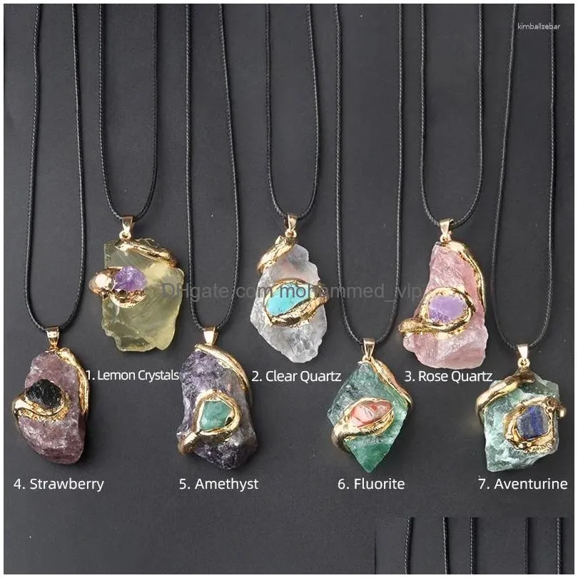 pendant necklaces 6pcs/lot gilded crystal natural stone quartz pendants diy necklace for men women energy jewelry thanksgiving gift