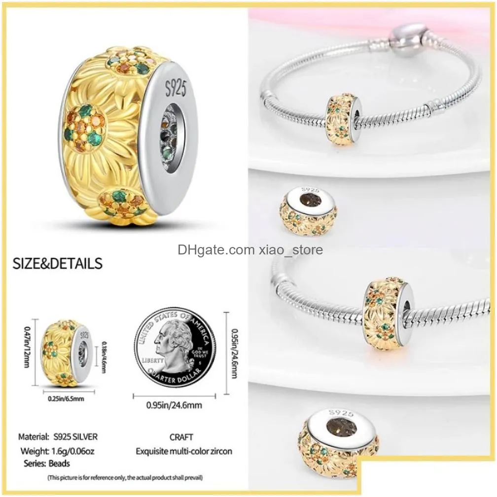 925 sterling silver fit pandoras charms bracelet beads charm fashion golden sunflowers heart